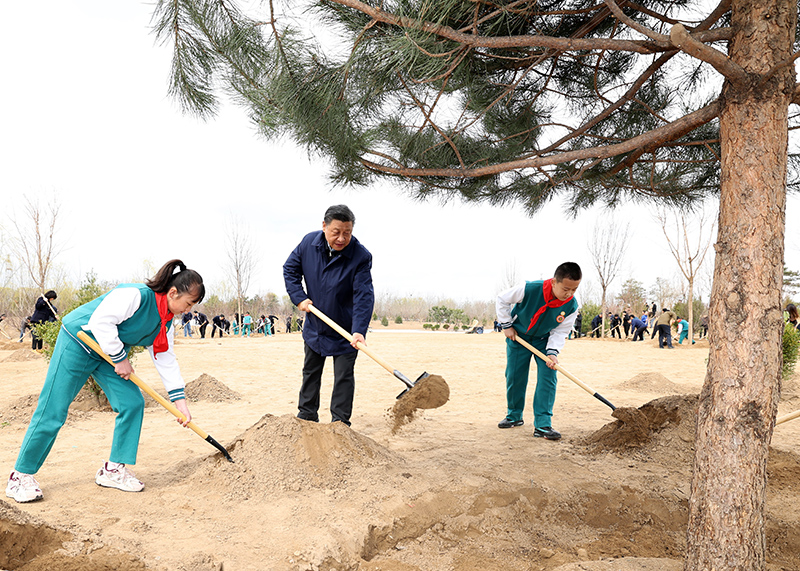 2022年3月30日，習(xí)近平等黨和國家領(lǐng)導(dǎo)人來到北京市大興區(qū)黃村鎮(zhèn)參加首都義務(wù)植樹活動(dòng)。這是習(xí)近平同大家一起植樹。